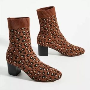 SILENT D Anthropologie Leopard Knit Sock Boots